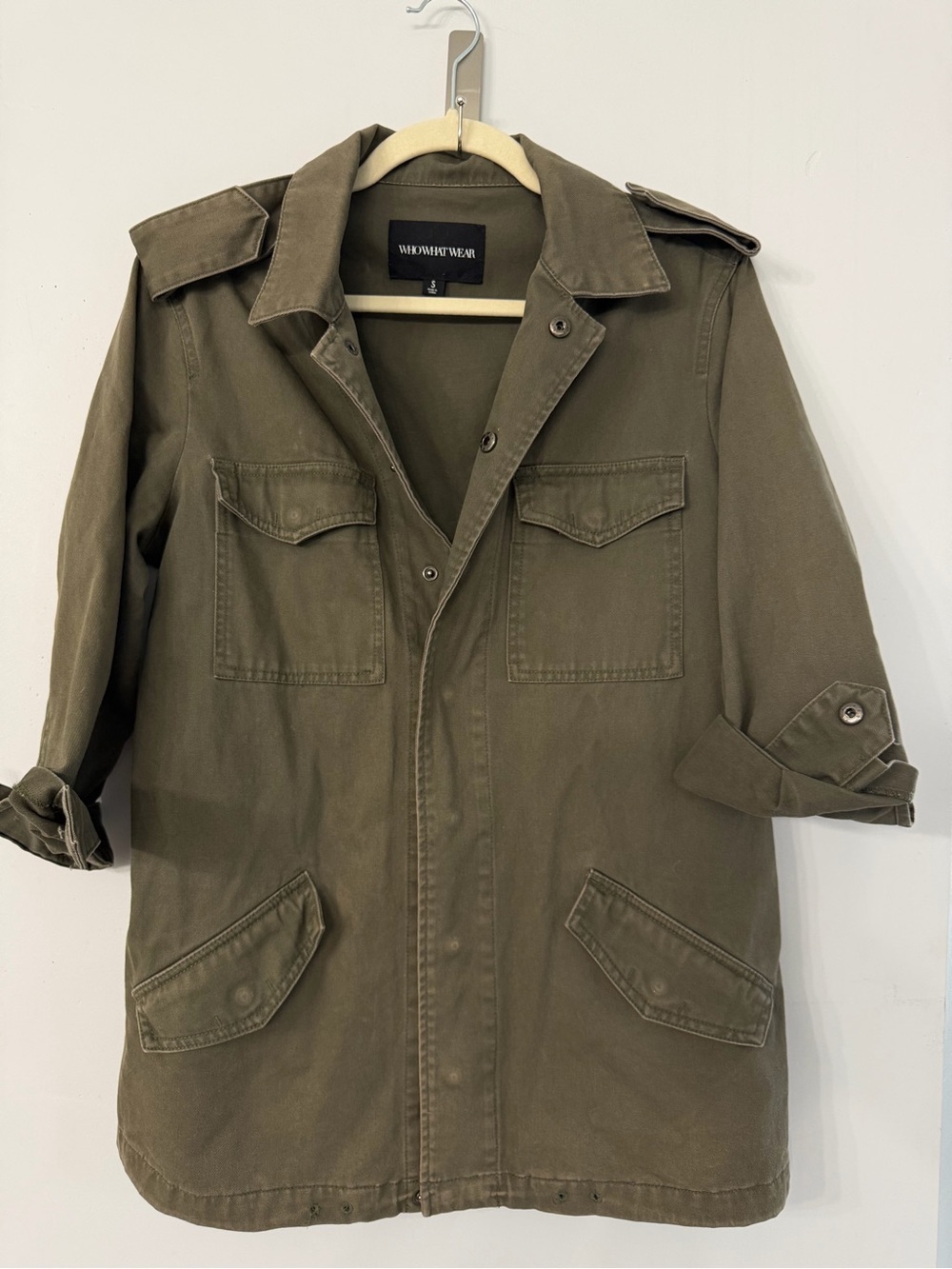 WhoWhatWear Olive Army Green Military style shirt jacket lightweight layer Small
